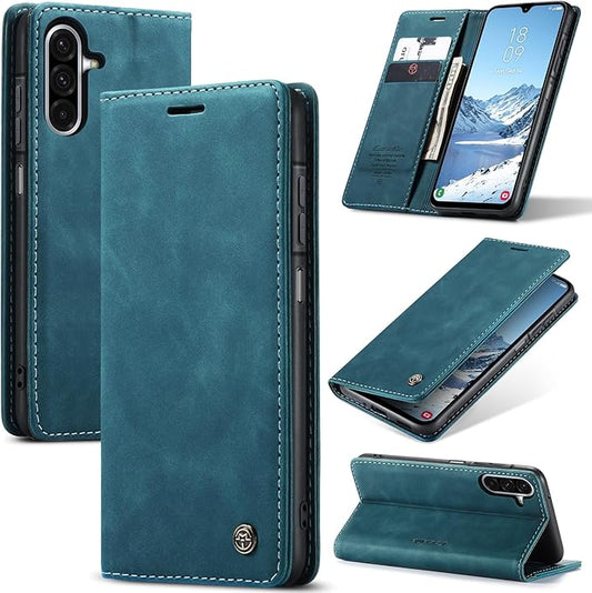 for Samsung Galaxy A17 Case, Flip Wallet Leather Case with Card Holder Magnetic Closure Shockproof Kickstand Protective Phone Cases Cover for Galaxy A17, Blue-Green