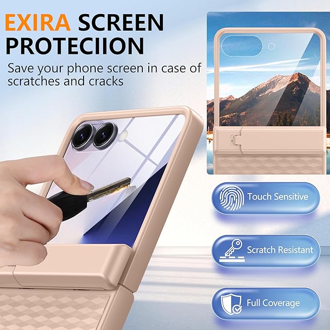 Magnetic for Samsung Galaxy Z Flip 7 Case [Hinge Protection＆Kickstand][Compatible with MagSafe][Built-in Screen Protector] Full-Body Military Protection Phone Case for Samsung Z Flip 7 Gold