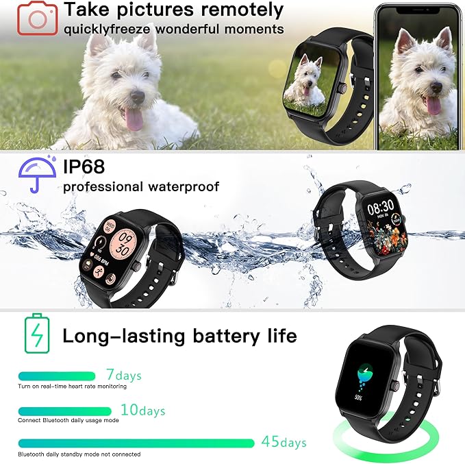 Smart Watch (Answer/Make Call), 2.01" Smartwatch for Android Phones and iPhone with Heart Rate,Sleep Monitor,Pedometer, 100+Sports Fitness Watch, IP68 Waterproof Fitness Tracker for Men Women