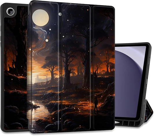 MEEgoodo Case for Samsung Galaxy Tab A9 Plus 11 inch Cover 2024 2023 with S Pen Holder, A9+ Smart Tablet Cases with Trifold Stand+Soft TPU Back Shell+Smart Auto Wake/Sleep, Fantasy Night Landscape