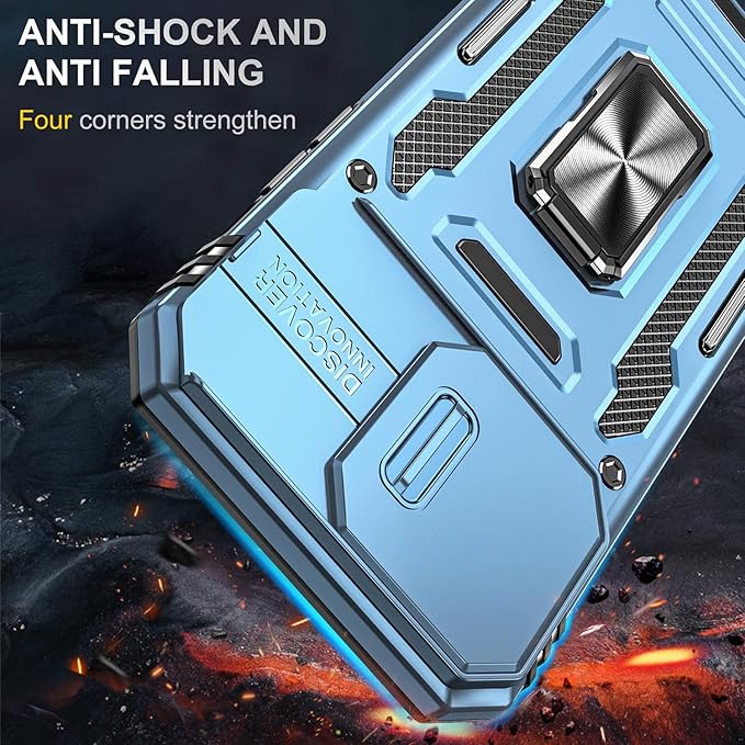 Phone Case for iPhone 14 Pro Max Case with Camera Lens Cover, with Ring Holder Kickstand, fit Magnetic Car Mount, for iPhone 14 Pro Max (Light Blue)