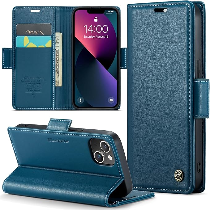 for iPhone 13 Mini Case, Premium PU Leather Wallet Case Flip Cover with [RFID Blocking][Card Holder][Stand Function] Shockproof Protective for iPhone iPhone 13 Mini 5.4 inch, Blue
