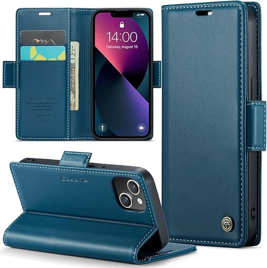 for iPhone 13 Mini Case, Premium PU Leather Wallet Case Flip Cover with [RFID Blocking][Card Holder][Stand Function] Shockproof Protective for iPhone iPhone 13 Mini 5.4 inch, Blue