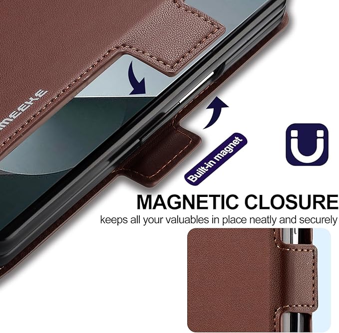 HXY Wallet Case for Samsung Galaxy Z Fold 7 with S Pen Holder, PU Leather Magnetic Flip Case for Men Women with Card Holder Kickstand Shockproof Protection Case for Galaxy Z Fold 7 2025 (Brown)