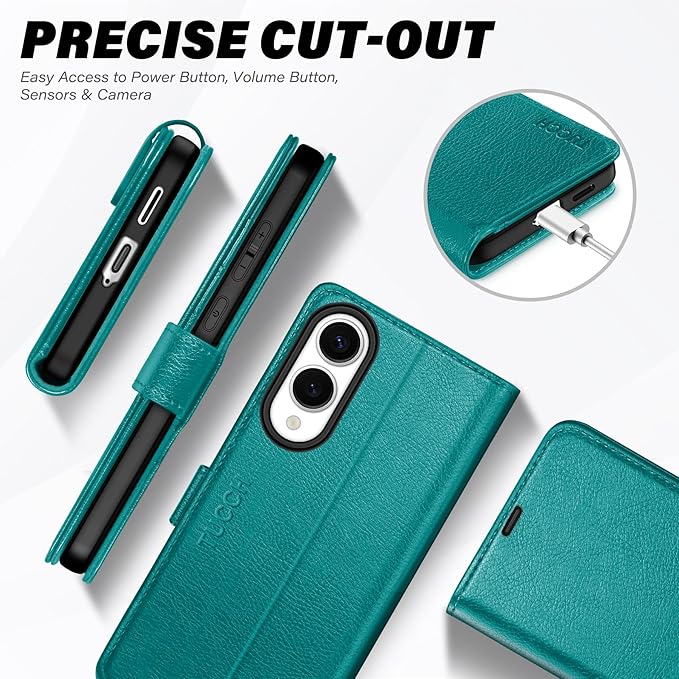 TUCCH Wallet Case for Galaxy S25 Edge 5G, Magnetic PU Leather Kickstand [RFID Blocking] [4 Card Slots] Folio Cover with [TPU Shockproof Inner Shell] Compatible with Galaxy S25 Edge 6.7" 2025, Cyan