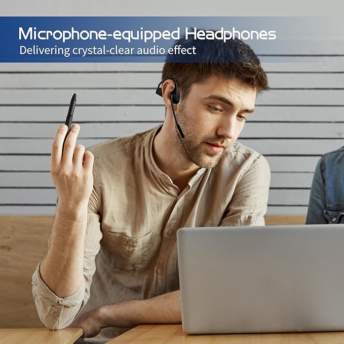 Bone Conduction Headphones Bluetooth with Mic, Noise Cancelling Open-Ear Sweatproof Bone Conducting Headsets Microphone Wireless for Work, Sports,Call, Meeting Headphones