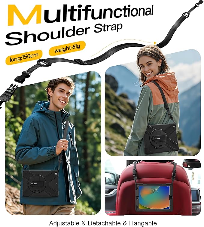 BRAECN for iPad 9th Generation Case, iPad 10.2 Case with Built in Screen Protector, Hand Strap, Swiveling Stand, Shoulder Straps, Heavy Duty Rugged Case for iPad 8th/7th Gen 10.2 Inch-Black