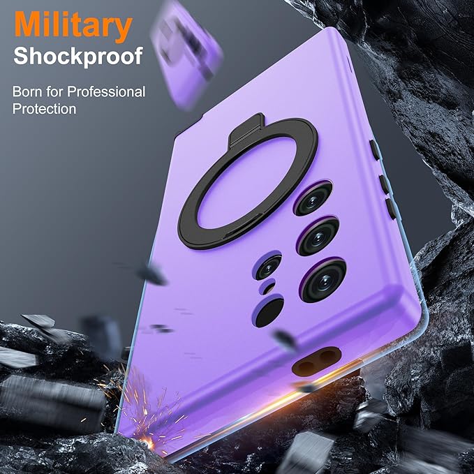 Designed for Samsung Galaxy S24 Ultra Case with Magnetic Ring Stand [Compatible with Mag-Safe][Military Grade Drop Protection][Build in Kickstand] S24 Ultra Phone Case 6.8",Light Purple