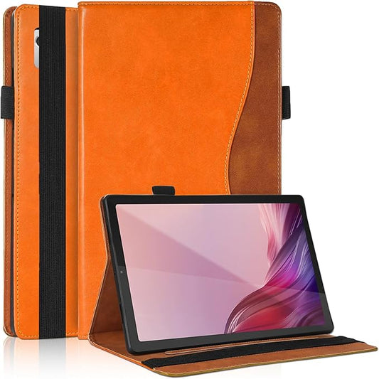 for Lenovo Tab M9 Case 9.0 inch (TB-310FU, 2023 Released) Business PU Leather Multi-Angle Stand Flip Case with Pencil Holder Card Slot for Lenovo Tab M9 9" Android Tablet-Orange