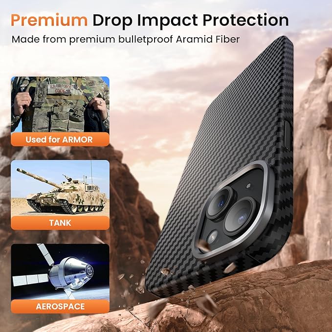 Diaclara Slim Magnetic Series Designed for iPhone 15 Case 6.1'',[1500D Aramid Fiber] [Built in Magnet Ring] Strong Compatible with Mag-Safe, Protective Shockproof Bumper for iPhone 15, Black