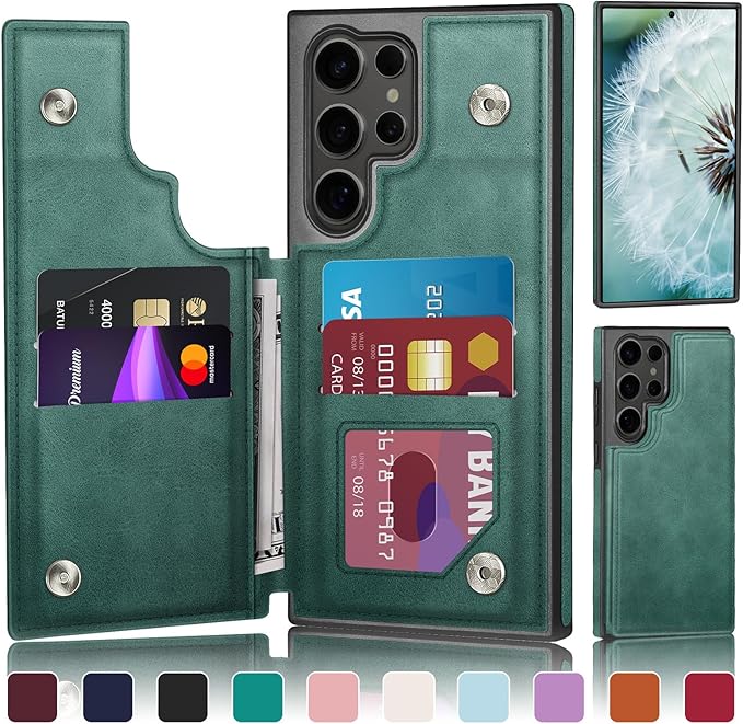 DJDUCK Designed for Samsung Galaxy S25 Ultra Case Wallet with Card Holder, [Magnetic Clasp Cover] [RFID Blocking Leather Protection] Shockproof Women Men Cases for Samsung S25 Ultra Sea Green
