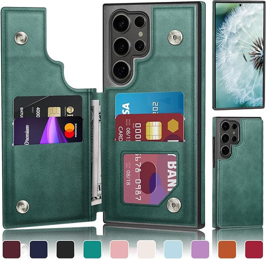 DJDUCK Designed for Samsung Galaxy S25 Ultra Case Wallet with Card Holder, [Magnetic Clasp Cover] [RFID Blocking Leather Protection] Shockproof Women Men Cases for Samsung S25 Ultra Sea Green