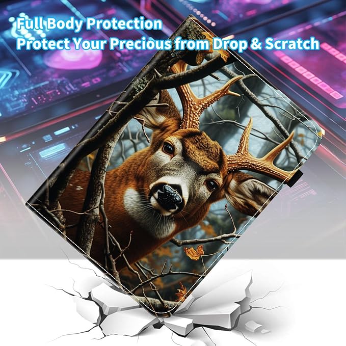 Case for Samsung Galaxy Tab S9 FE 5G 10.9 Inch/Galaxy Tab S9 11 Inch 2023,Card Slot PU Leather TPU Case Pen Holder Auto Wake Sleep,Deer in Tree Forest