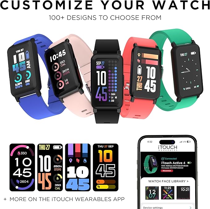 iTouch Smart Watch Fitness Tracker - 1.47" Touch Screen, IP68 Water Resistant, Heart Rate Monitor, Activity Tracker, GPS, 96 Sports Modes, 100+ Watch Faces, Pedometer, Android & iOS