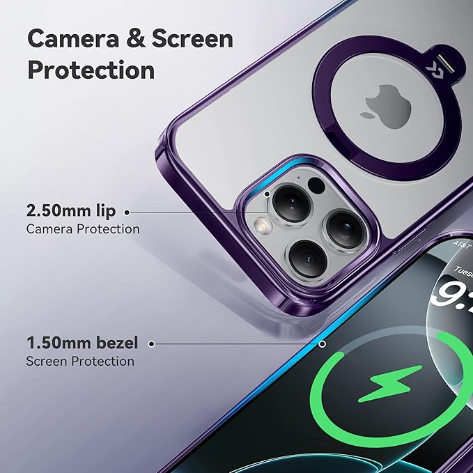 CASEKOO Titanium for iPhone 16 Pro Case with 360° Spin Magnetic Stand [Compatible with Magsafe][16FT Military Protection] Polished for iPhone 16 Pro Case with Stand Ring 6.3'', Premium Purple