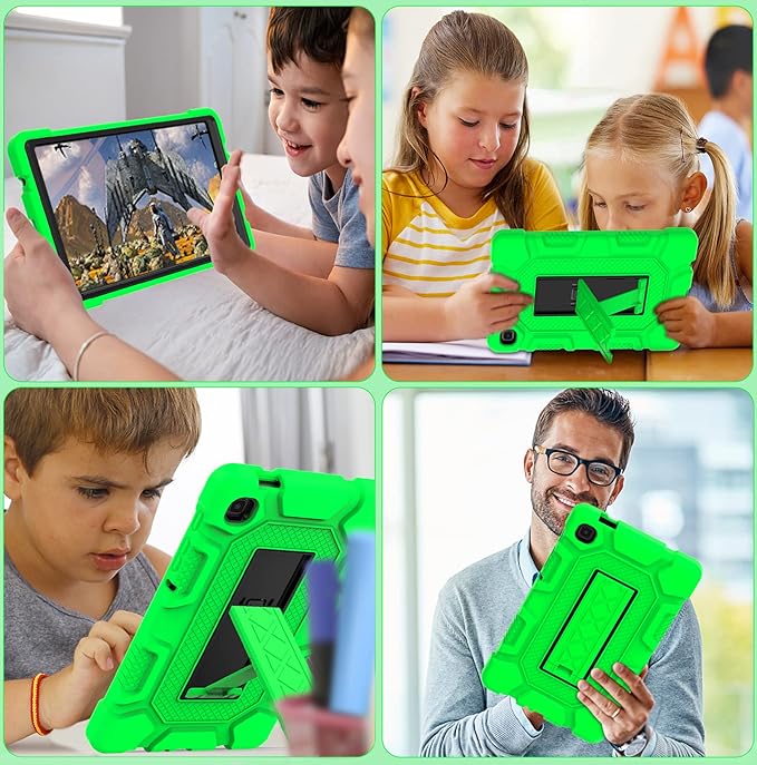 Rantice Samsung Galaxy Tab A7 Lite Case 2021, Hybrid Case with Kickstand, Shockproof Rugged Tablet Case for Kids Boys Girls, Green+Black