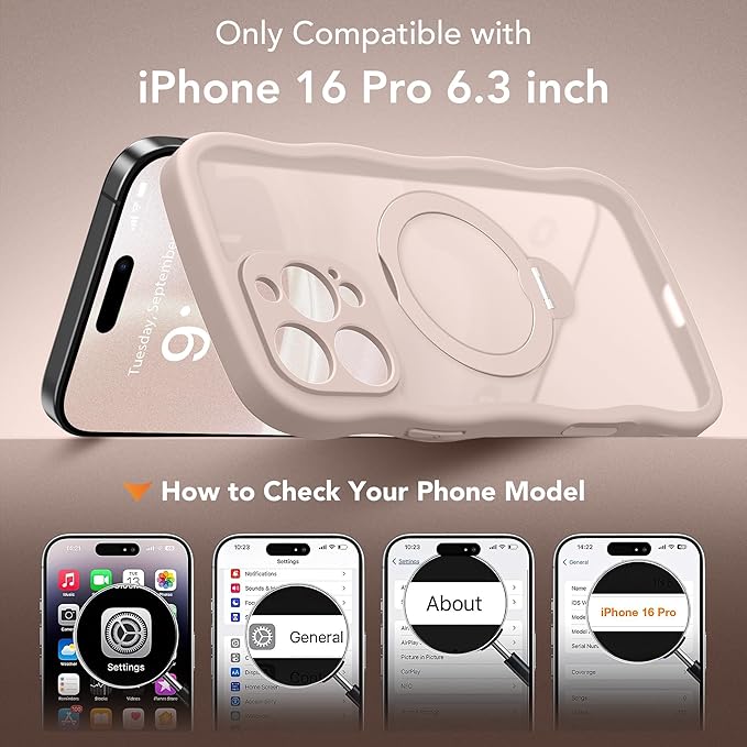 GolbinBox for iPhone 16 Pro Case for Women,[Compatible with Magsafe][360° Spin Magnetic Stand][Cute Wave Edge][Military-Grade Protection] Translucent Matte Phone Case for iPhone 16 Pro, Rose Gold