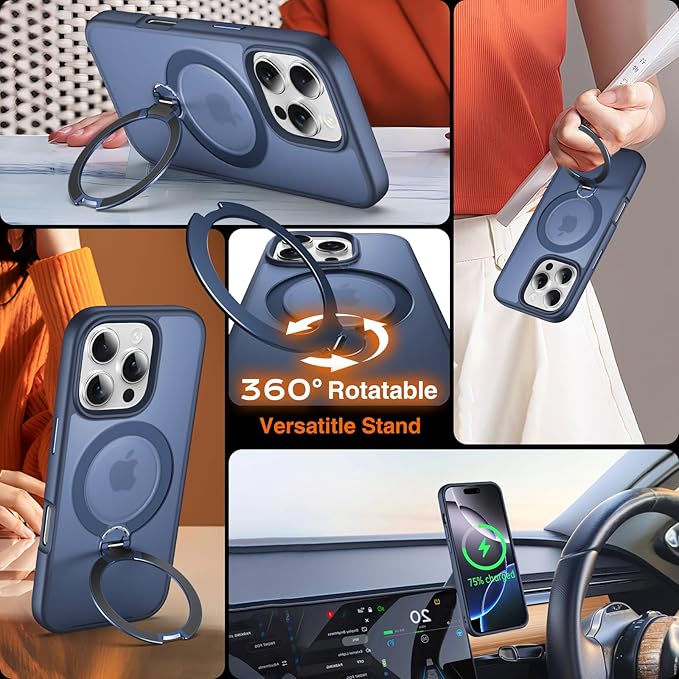 360° O-Ring MagStander for iPhone 13 Pro Max Case with Magnetic Kickstand Ring Holder [Compatible with MagSafe][360°Rotate Stand][Military Shockproof] iPhone 13 Pro Max Phone Cover Blue