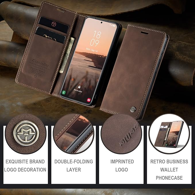 for Samsung Galaxy S21 Ultra Case, Flip Wallet Leather Case with Card Holder Magnetic Closure Shockproof Kickstand Protective Phone Cases Cover for Samsung S21 Ultra,Coffee