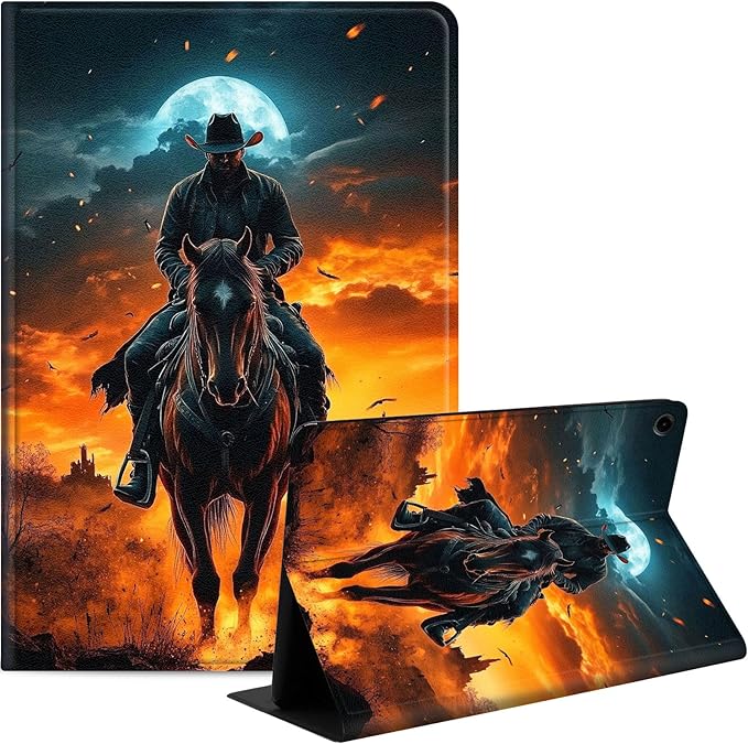 Case for Samsung Galaxy Tab A9 8.7-Inch 2023, Slim PU Leather Stand Cover with Auto Wake/Sleep, Multi-Angle Viewing & Shockproof, Man Riding Horse