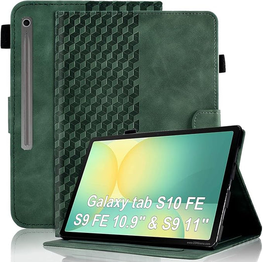 Case for Samsung Galaxy Tab S10 Lite/ S10 FE/ S9 FE 5G 10.9 Inch/Tab S9 11 Inch, Magnetic PU Leather Folio Adjustable Stand Shell Foldable Card Holder Multi-Angle Woman Man,Retro Green