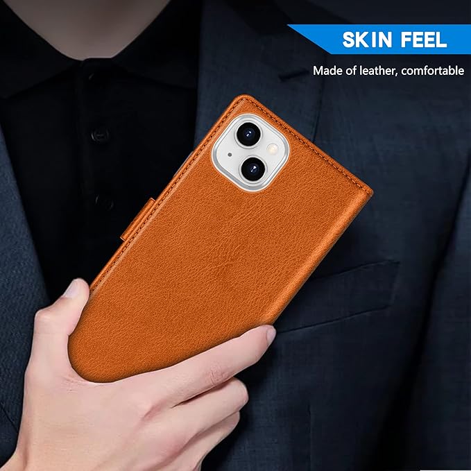 ZZXX for iPhone 15 Wallet Case with [RFID Blocking] Card Slot Kickstand Magnetic Closure Leather Flip Fold Protective Phone Case for iPhone 15 Case Wallet(Brown-6.1 inch)