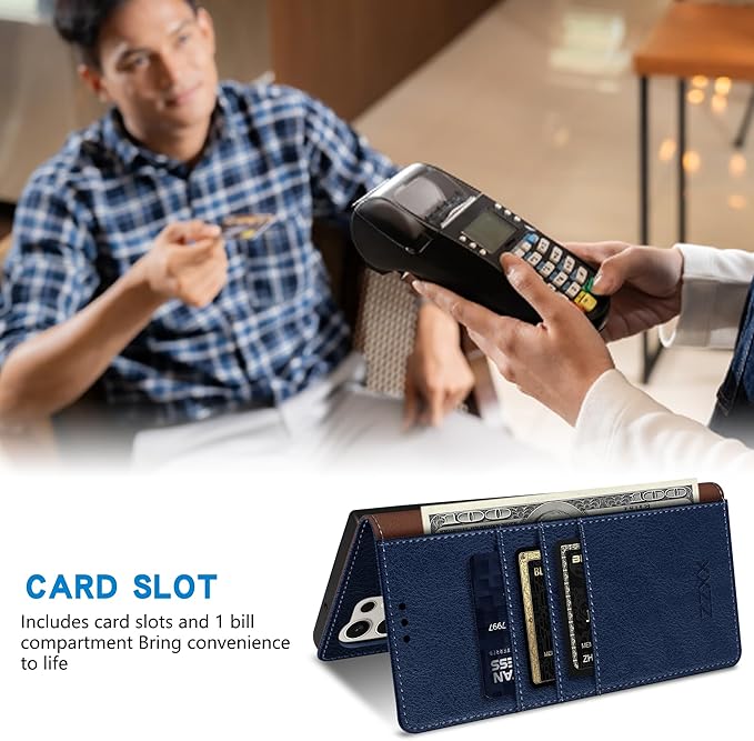 ZZXX for Samsung Galaxy S25 Ultra Wallet Case with [RFID Blocking] Card Slot Stand Strong Magnetic Leather Flip Fold Protective Phone Case for Samsung Galaxy S25 Ultra Case Wallet(Blue-6.8 inch)