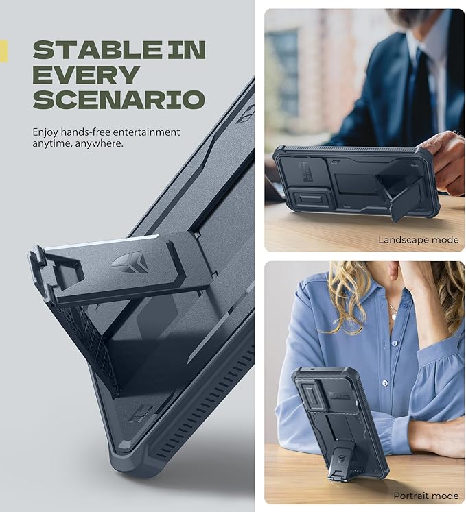 Dexnor for Samsung Galaxy S25 Edge Case with Upgraded Slide Camera Cover & 2 Front Frames & Built-in Screen Protector & Kickstand, Heavy-Duty Rugged Case Full-Body Bumper Protective Cover,Navy Blue