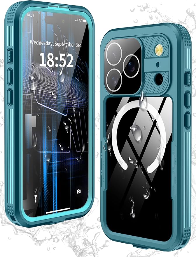 GOLDJU Magnetic for iPhone 17 Pro Case-Waterproof, Built-in Screen & Camera Protector-IP68 Underwater Full Body 16FT Military Dropproof Shockproof Case for 17 Pro 6.3''- Blue