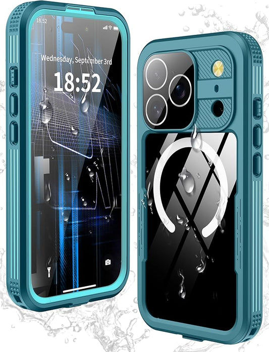 GOLDJU Magnetic for iPhone 17 Pro Case-Waterproof, Built-in Screen & Camera Protector-IP68 Underwater Full Body 16FT Military Dropproof Shockproof Case for 17 Pro 6.3''- Blue