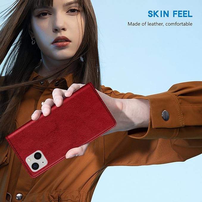 ZZXX for iPhone 15 Wallet Case with [RFID Blocking] Card Slot Stand Strong Magnetic Leather Flip Fold Protective Phone Case for iPhone 15 Case Wallet(Red-6.1 inch)