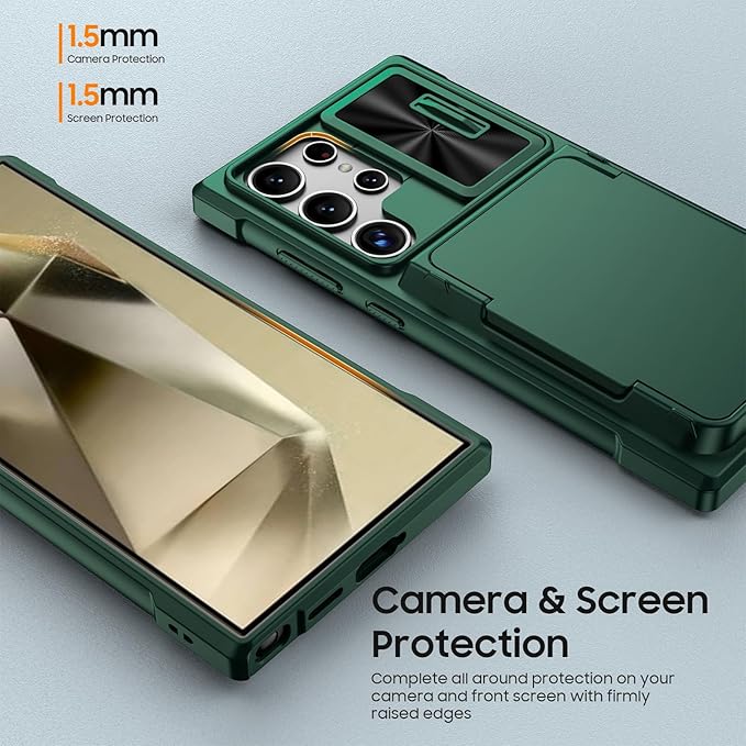 for Samsung Galaxy S24 Ultra Wallet Case with RFID Blocking Card Holder, Camera Cover and Kickstand, Full Body Shockproof Wallet Case for S24 Ultra 6.8In for Women Men-Dark Green(Upgraded)