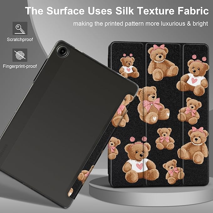 DONGKE Case for Samsung Galaxy Tab A9+/A9 Plus 11 inch 2024 2023 (SM-X210/X216/X218), Slim Stand Hard PC Translucent Back Shell Smart Cover, Auto Wake/Sleep - Cartoon Bear
