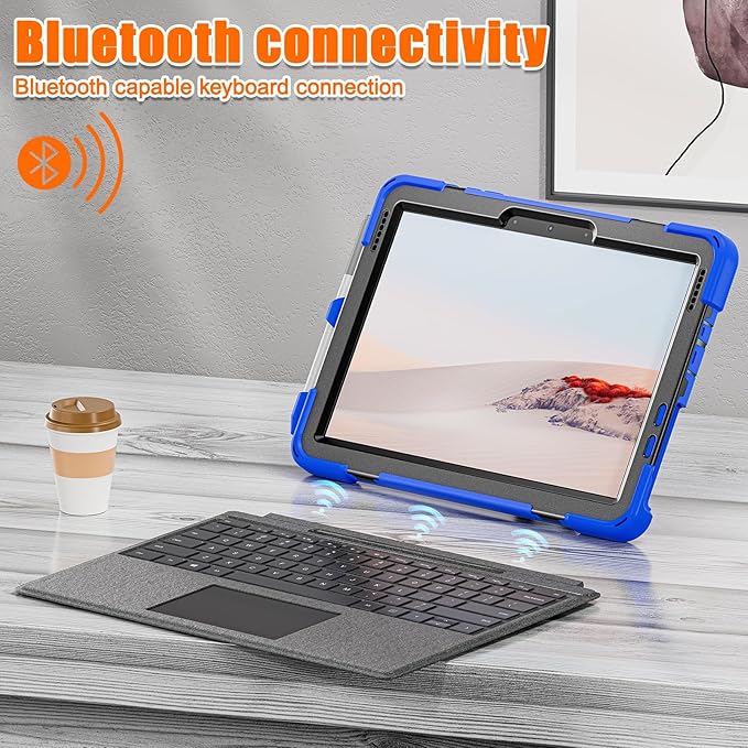 ZenRich Rugged Case for Surface Go 4 (2023)/Surface Go 3 (2021)/ Surface Go 2 (2020), Surface Go (2018) with Pen Holder Heavy Duty Shockproof Case with Stand Hand Strap and Shoulder Belt-Blue