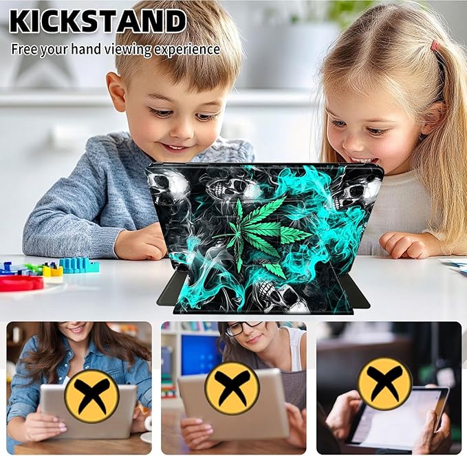 Case for Samsung Galaxy Tab A9+/A9 Plus 11 Inch 2023 Tablet Case, 360 Degree Rotating Folio Stand Smart Cover for Galaxy Tab A9+ Tablet SM-X210/X216/X218, Auto Sleep/Wake, Leaf Skull