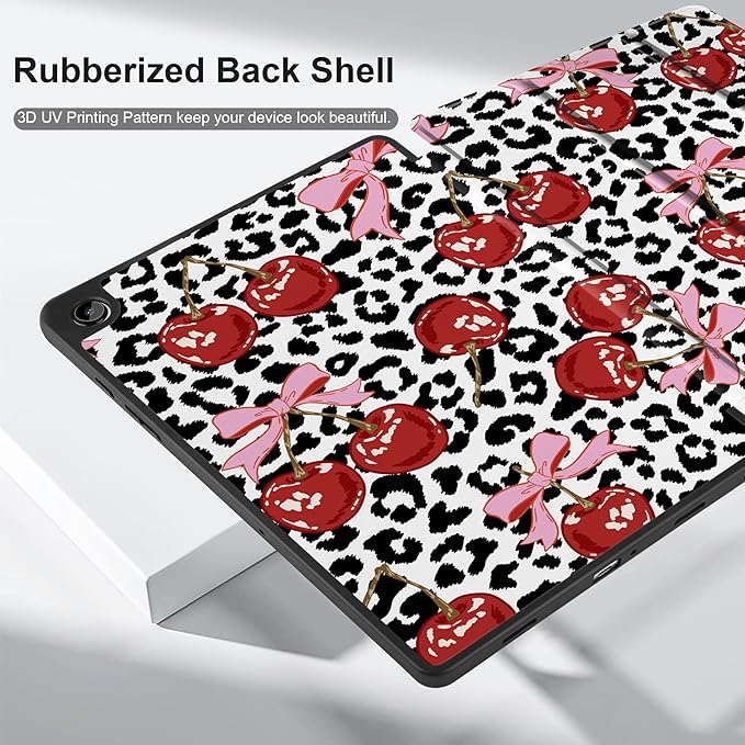 MEEgoodo Case for Samsung Galaxy Tab A9 Plus 11 inch Cover 2024 2023 with S Pen Holder, A9+ Smart Tablet Cases with Leather Trifold Stand+Soft TPU Back Shell+Smart Auto Wake/Sleep, Leopard & Cherry