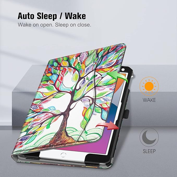 Fintie Case for iPad 9th / 8th / 7th Generation (2021/2020/2019) 10.2 Inch - [Corner Protection] Multi-Angle Viewing Stand Cover with Pocket & Pencil Holder, Auto Sleep Wake, Love Tree