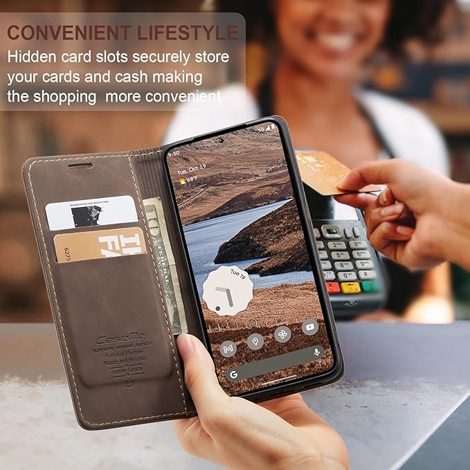 for Google Pixel 10 Pro XL/Pixel 9 Pro XL Case, Flip Wallet Leather Case with Card Holder Magnetic Closure Shockproof Kickstand Protective Phone Cases Cover, Coffee