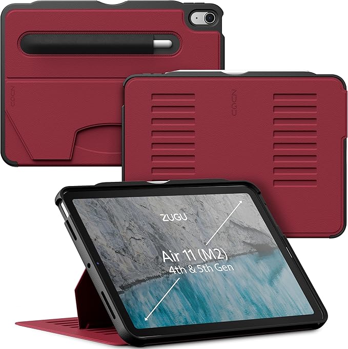 ZUGU CASE for iPad Air 11 (M3 2025 / M2 2024) iPad Air 4 & 5 10.9 Inch (2020/2022) - Protective, Ultra Thin, Magnetic Stand, Sleep/Wake Cover with Apple Pencil Charging & Storage - Scarlet Red
