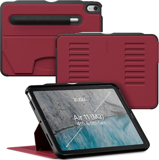 ZUGU CASE for iPad Air 11 (M3 2025 / M2 2024) iPad Air 4 & 5 10.9 Inch (2020/2022) - Protective, Ultra Thin, Magnetic Stand, Sleep/Wake Cover with Apple Pencil Charging & Storage - Scarlet Red