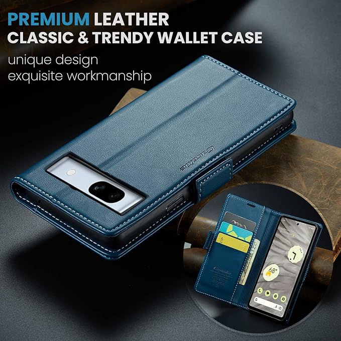 for Google Pixel 7A Case, Premium PU Leather Wallet Case Flip Cover with [RFID Blocking][Card Holder][Stand Function] Shockproof Protective for Google 7A, Blue