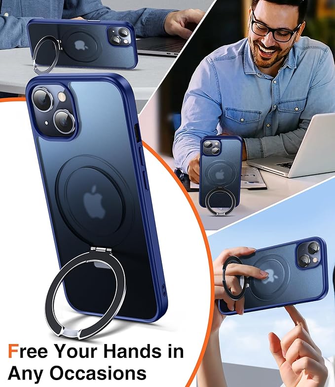 3-in-1 [Magnetic+Kickstand+Ring Holder] for iPhone 13 Case, iPhone 14 Case Compatible with MagSafe, Phone Case iPhone 13/14 with Stand Military Shockproof Protective Magnetic Cover Blue