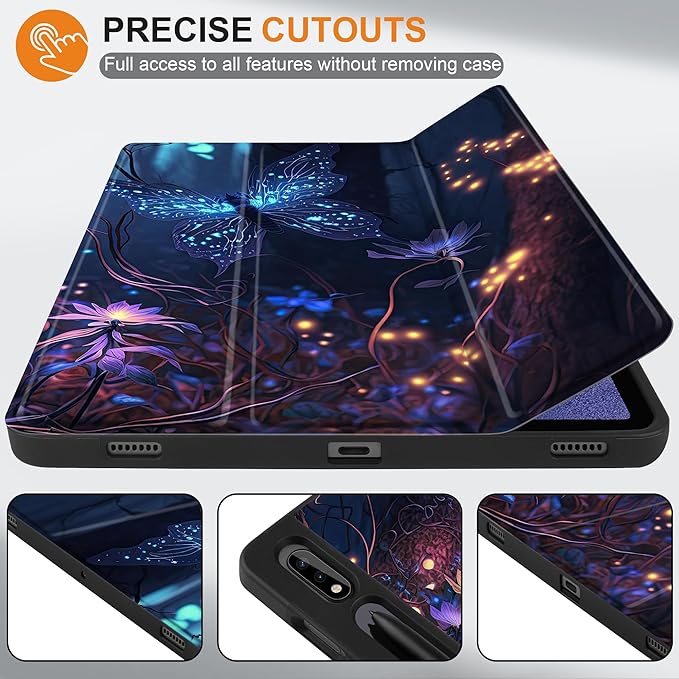Case for Samsung Galaxy Tab S8 2022 & S7 2020, Shockproof Tablet Case for Samsung Tab S8/S7 11 inch with Auto Sleep/Wake + Trifold Stand + Soft TPU Back Cover, Glowing Flower