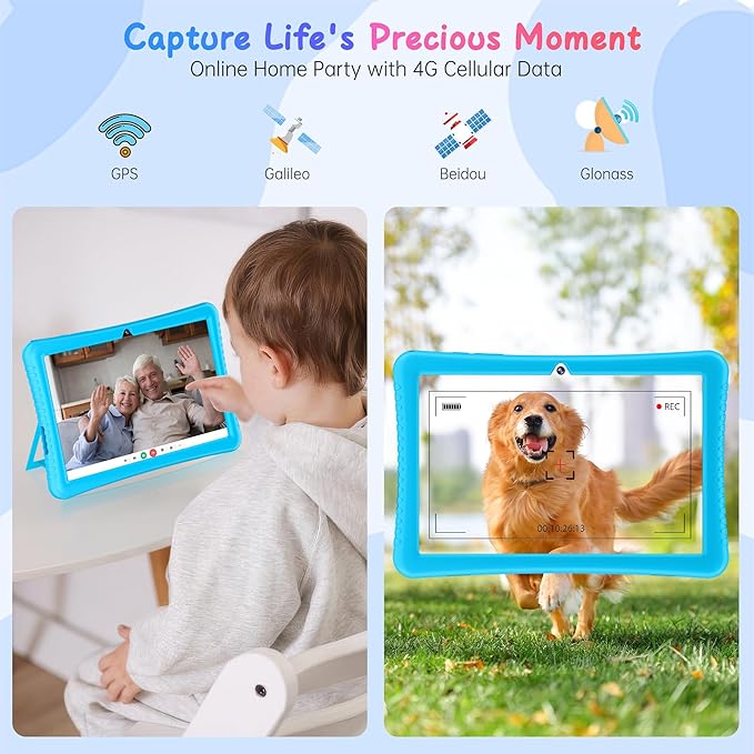 HAOVM Tablet 10 inch Android 14, 4G SIM Unlocked, Kid Tablet with SIM Card Slot, IPS Touch Screen, 2.0GHz Fast Processor, 3GB+32GB+TF Expand,2.4G/5GHz WiFi,8MP Camera, GPS, with Blue case