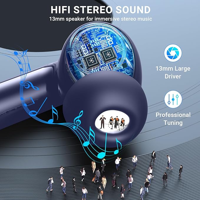 Wireless Earbuds, 2025 Wireless Headphones HiFi Stereo Earphones with 4 ENC Noise Canceling Mic, 42Hs Playtime In Ear Earbud, Bluetooth 5.3 Sport Earphones with LED Power Display for Android iOS