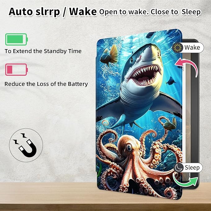 Case for Samsung Galaxy Tab A9+/A9 Plus 11 Inch 2023 Tablet Case, 360 Degree Rotating Folio Stand Smart Cover for Galaxy Tab A9+ Tablet SM-X210/X216/X218, Auto Sleep/Wake, Shark Octopus