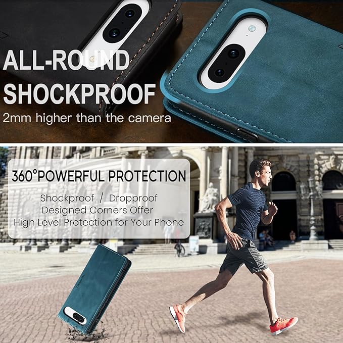 for Google Pixel 8A Case, Flip Wallet Leather Case with Card Holder Magnetic Closure Shockproof Kickstand Protective Phone Cases Cover for Pixel 8A, Blue-Green