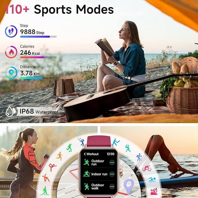 Smart Watches for Women Android & iPhone, Alexa Built-in, 1.85" Fitness Tracker with Answer/Make Calls, IP68 Waterproof Fitness Watch,Heart Rate, Sleep, SpO2 Monitor,Pedometer, Red