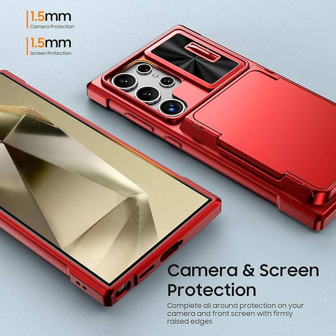 for Samsung Galaxy S24 Ultra Wallet Case with RFID Blocking Card Holder, Camera Cover and Kickstand, Full Body Shockproof Wallet Case for S24 Ultra 6.8Inch 2024 for Women Men-Red(Upgraded)