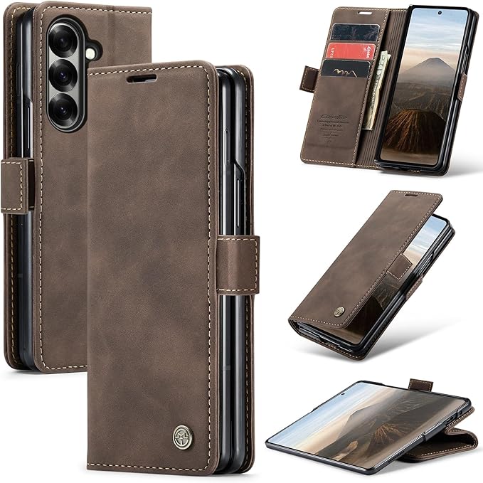 Wallet Case for Samsung Galaxy Z Fold 7 Leather Wallet Flip Cover with Card Holder, Kickstand, Magnetic Closure, RFID Blocking TPU Shockproof Phone Case Compatible with Galaxy Fold 7, Coffee
